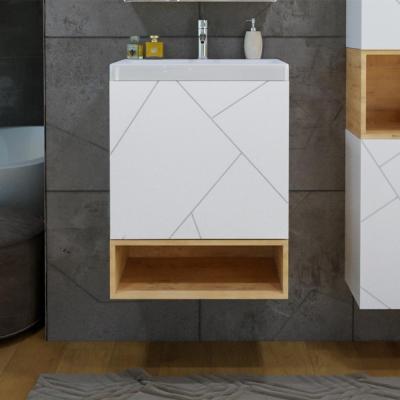 Тумба с раковиной и нишей Бриклаер КРИСТАЛЛ 50B, белый/дуб бунратти