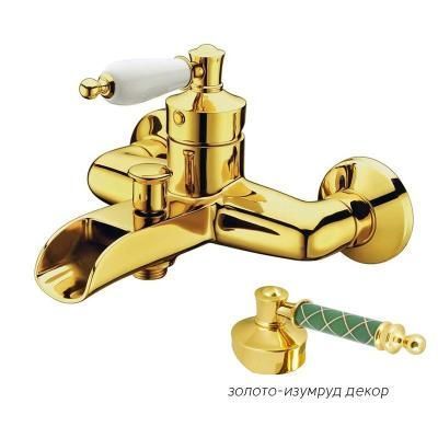 Смеситель Boheme Vogue 213-MR-GR для ванны с душем, золото, ручка Murano бирюзовая