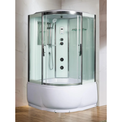 Душевая кабина WeltWasser Emmer 12055 10000003289 120x120x217 см, с крышей, гидромассажем, высокий поддон, профиль матовый хром, стекло прозрачное