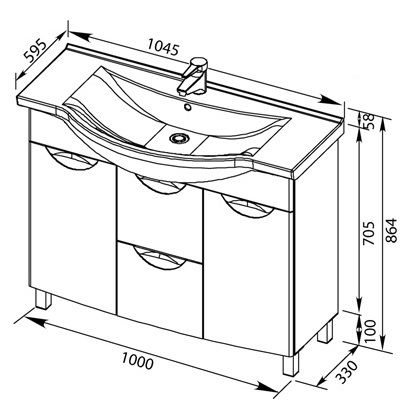Тумба под раковину Aquanet Асти 00178240 105 черная, 1 дверца, 2 ящика, бельевая корзина