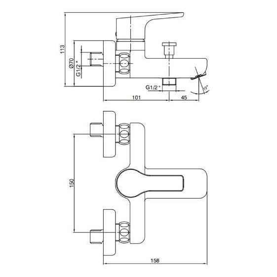 Смеситель E.C.A. Luna 102802450 для ванны, золото
