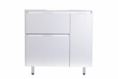 Тумба напольная "Барселона 90" левая (2 ящ.) с выкатной корзиной, Люкс белая, Plus Style Line СС-00002345