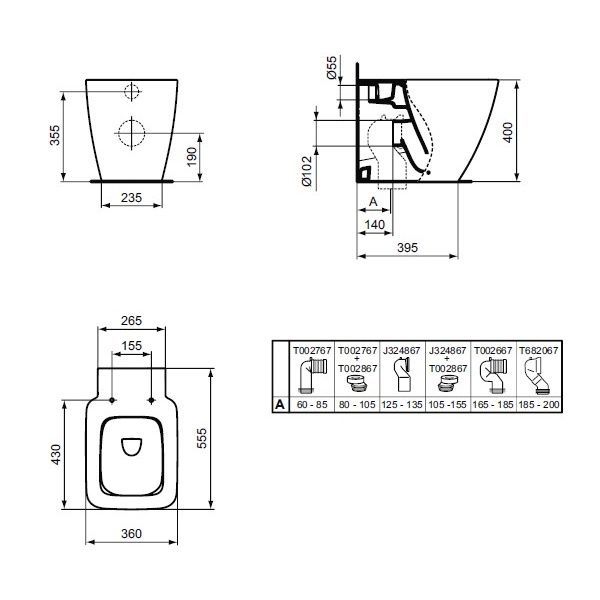 Чаша для унитаза приставного Ideal Standard Strada II AquaBlade T359801 с микролифтом