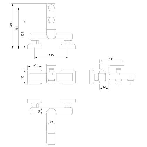 Смеситель Omnires Baretti BA7830BL для ванны, черный