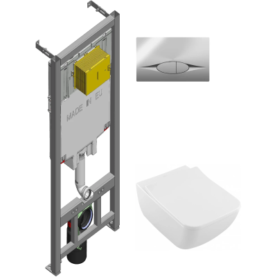 Комплект инсталляция с унитазом Jacob Delafon E21822-CP с кнопкой смыва, хром + унитаз подвесной Villeroy &amp; Boch Venticello 4611RS01 безободковый, с сиденьем микролифт, альпийский белый