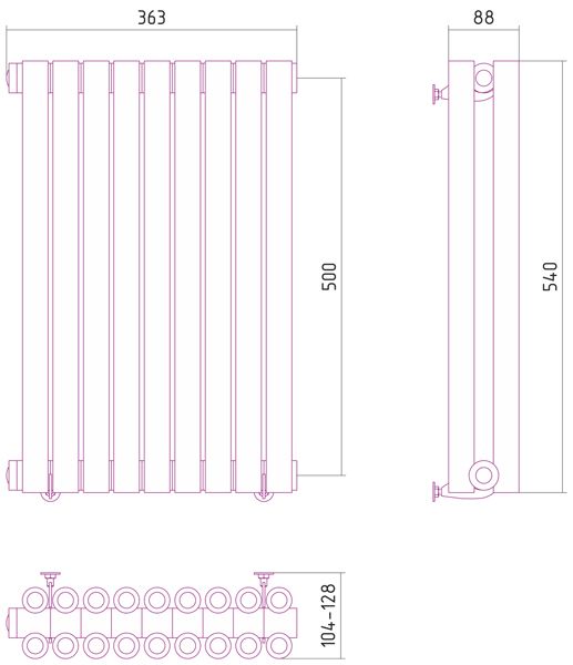Дизайн-радиатор Сунержа Эстет 500х363 хром (9 секций) водяной