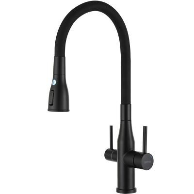 Смеситель для кухонной мойки Gappo G99-66 G4399-66 с гибким изливом и подключением фильтра питьевой воды, черный