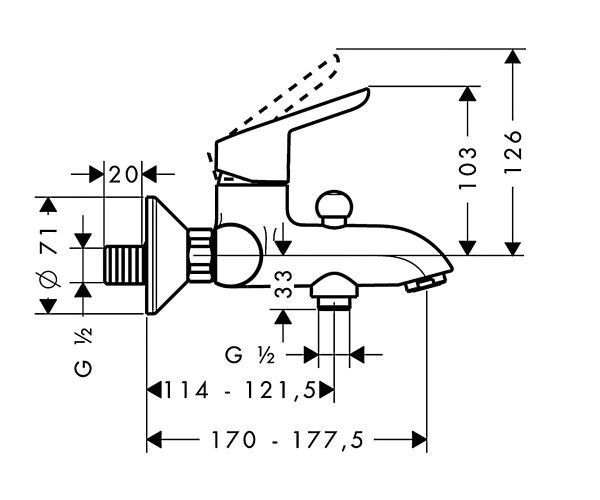 Смеситель Hansgrohe Sportive 14440000 для ванны
