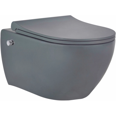 Унитаз подвесной beWash Bogen 88343680 безободковый, с функцией биде, с сиденьем микролифт, антрацит матовый