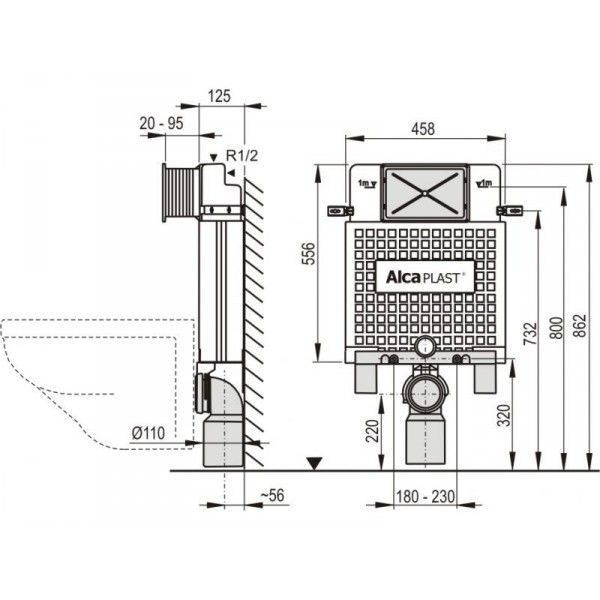 Система инсталляции для унитазов AlcaPlast A100 Alcamodu A100/850