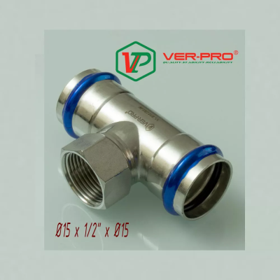 Тройник с переходом на внутреннюю резьбу из нержавеющей стали 15×1/2″×15 Ver-pro VPTF15315