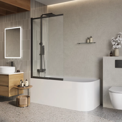 Шторка на ванну BelBagno Luce LUCE-VF-11-100/145-C-NERO 100 см, профиль черный матовый, стекло прозрачное