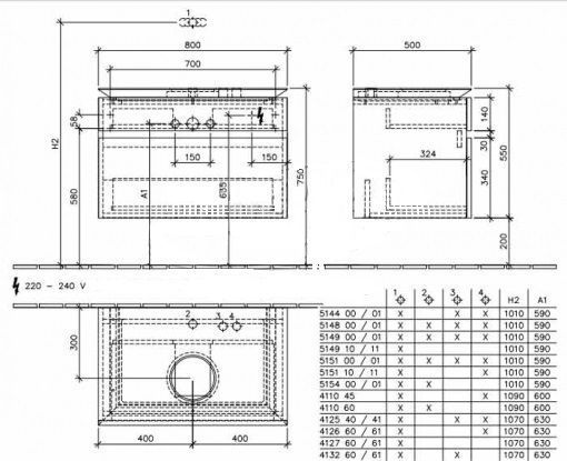 Тумба с раковиной Villeroy & Boch Legato 80 вяз, 2 ящика