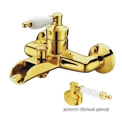 Смеситель Boheme Vogue 213-MR-W для ванны с душем, золото, ручка Murano white