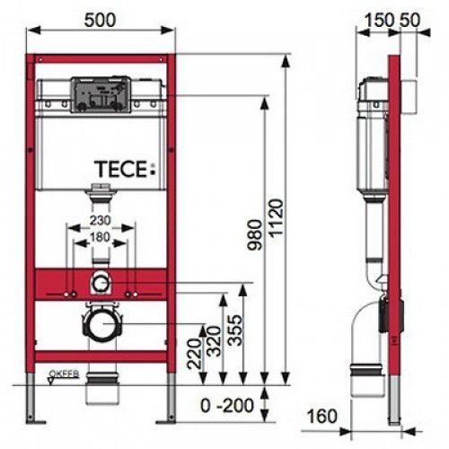 Система инсталляции для унитаза Tece Base K400420 4 в 1 с кнопкой смыва