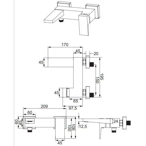 Смеситель Omnires Fresh FR7130CR для ванны, хром