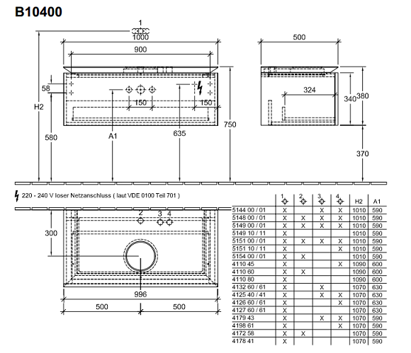 Тумба с раковиной Villeroy & Boch Legato B10400FQ 100 дуб графитовый, 1 ящик