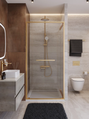 Душевая дверь Cezares Lux LUX-B-FS-1-90-C-BORO 90 см, профиль золотой матовый, стекло прозрачное