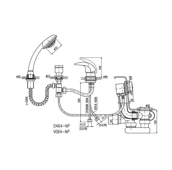 Смеситель Rav Slezak Dunaj D464.5/NP1/570 для ванны хром