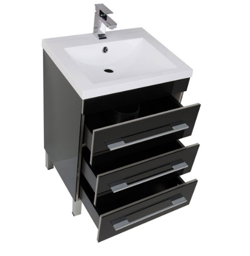 Тумба под раковину Aquanet Верона 00178475 58 черная, напольная, 3 ящика