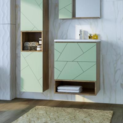 Тумба с раковиной и нишей Бриклаер КРИСТАЛЛ 60F, фисташковый/дуб гранж песочный