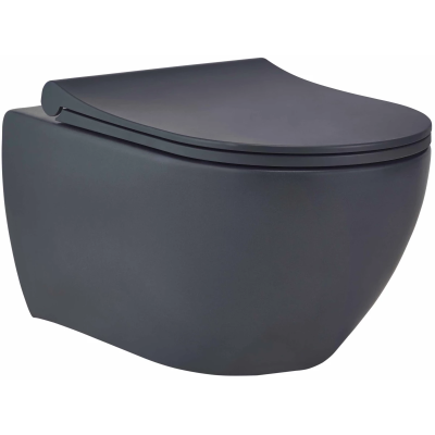 Унитаз подвесной beWash Bogen 88303280 безободковый, с сиденьем микролифт, антрацит матовый