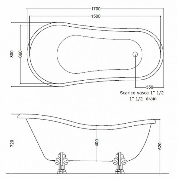 Ванна Kerasan Retro 1051K1gold из искусственного мрамора, ножки золото
