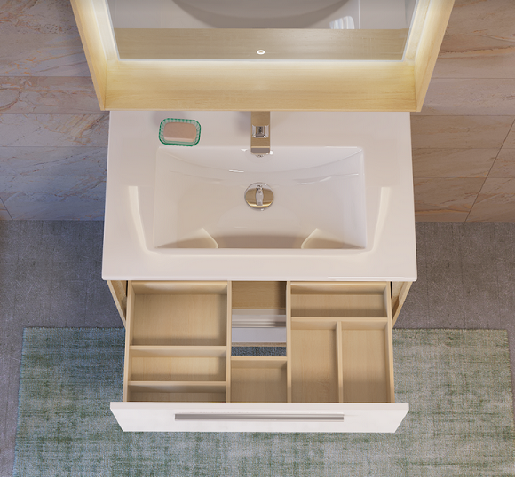 Мебель для ванной Raval Frame Fra.01.60/P/W-DS 60 подвесная, белый/дуб сонома