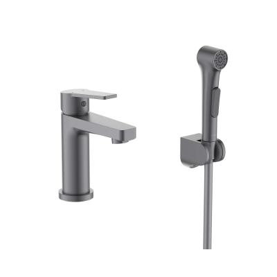 AQ1712BGM ЛУГАНО смеситель для раковины 106 с гигиеническим ручным душем, оружейная сталь