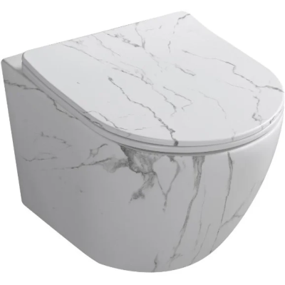 Унитаз подвесной Ceruttispa Sella Aria CT9532 безободковый, торнадо, с сиденьем микролифт, белый мрамор