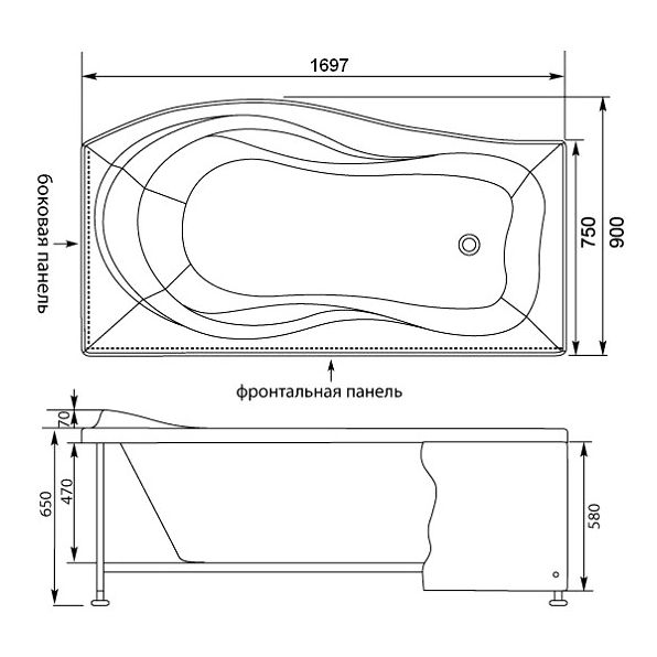 Акриловая ванна Aquanet Borneo 00203910 170х75/90 R