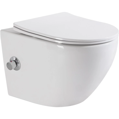 Унитаз подвесной BelBagno Uno BB3105CHR-BS/SC безободковый, с функцией биде, с сиденьем микролифт, белый