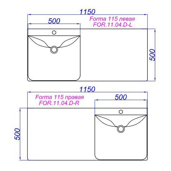Раковина Aqwella Formа FOR.11.04.D-L 115 белая