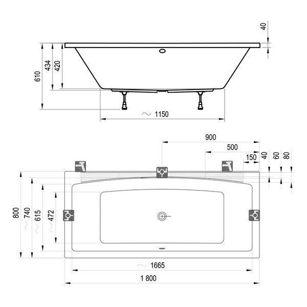 Ванна акриловая Ravak Formy C891000000 180x80