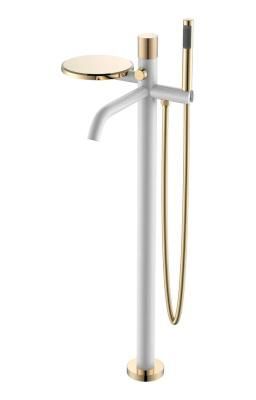 Смеситель Boheme Stick 129-WG напольный для ванны, белый, золото diamond