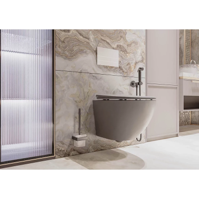 Унитаз подвесной Veconi Moro VMO-48TGr безободковый, торнадо, с сиденьем микролифт, серый матовый