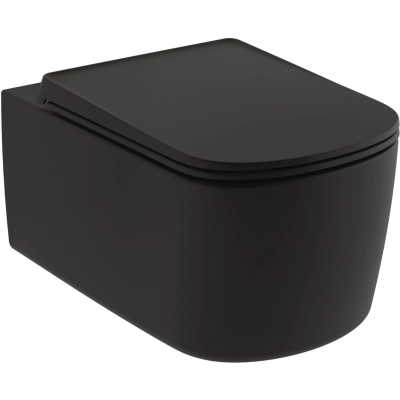 Унитаз подвесной Kludi Resa S 27WCSET39 безободковый, торнадо, с сиденьем микролифт, черный матовый