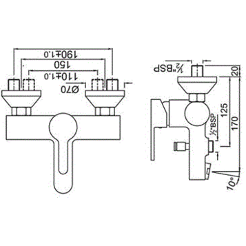Смеситель Jaquar Fusion FUS-CHR-29119 для ванны