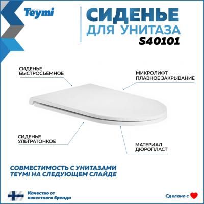 Сиденье для унитаза Teymi S40101 (совместимо T40102; T40110; T40205) быстросъемное, дюропласт, микролифт
