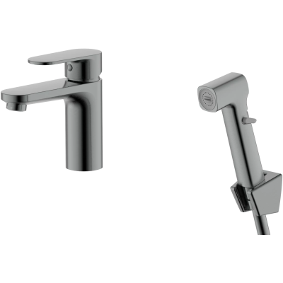 Смеситель для раковины Aquatek Ника AQ1812BGM с гигиеническим душем, без донного клапана, оружейная сталь матовый