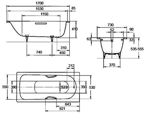 Ванна стальная Kaldewei Saniform Plus 371-1 170x73 см Anti-slip + Easy-clean