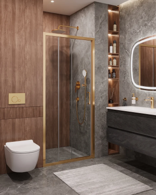 Душевая дверь Cezares Molveno MOLVENO-BF-3-100-C-BORO-IV 100 см, профиль золотой матовый, стекло прозрачное