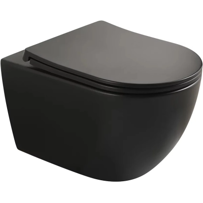 Унитаз подвесной Veconi Ento VEN-52TB безободковый, торнадо, с сиденьем микролифт, черный матовый