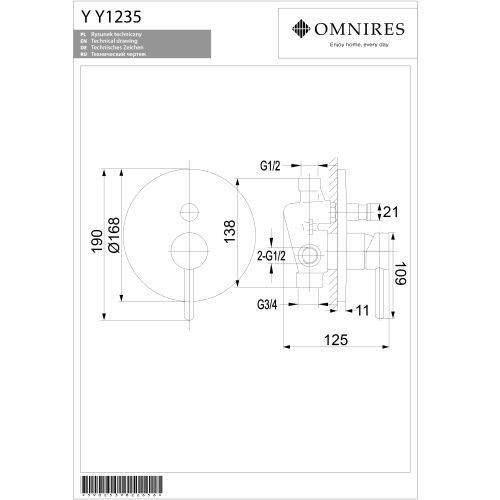 Смеситель Omnires Y Y1235BL для ванны, черный