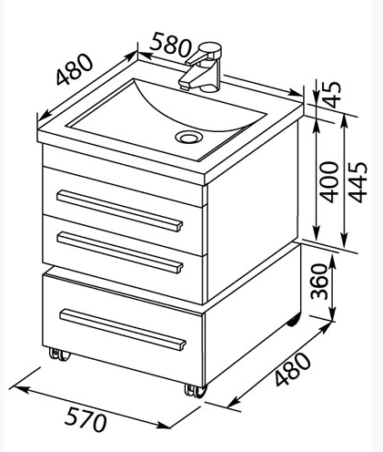 Тумба под раковину Aquanet Верона 00176667 58 белая, подвесная, 2 ящика