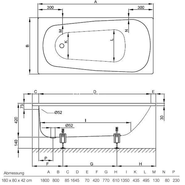 Ванна стальная Bette Form 3800-000+AD 180x80