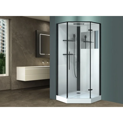 Душевая кабина Esbano Muse ESM-PENTA-90 (Right) ESKM90PRR 90x90x215 см R, с крышей, низкий поддон, профиль черный матовый, стекло прозрачное