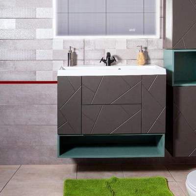 Тумба с раковиной и нишей Бриклаер КРИСТАЛЛ 90, графит/муссон