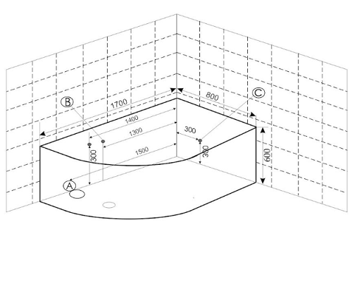 Акриловая ванна Frank F105L 170х80 см, с гидромассажем