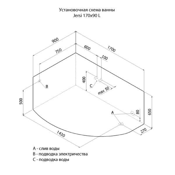 Акриловая ванна Aquanet Jersey 00203988 170х100 L